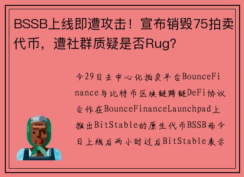 BSSB上线即遭攻击！宣布销毁75拍卖代币，遭社群质疑是否Rug？