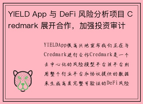 YIELD App 与 DeFi 风险分析项目 Credmark 展开合作，加强投资审计